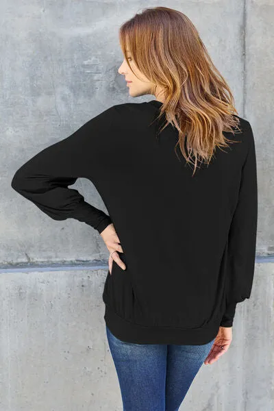 Women's Basic Bae Full Size V-Neck Lantern Sleeve Blouse