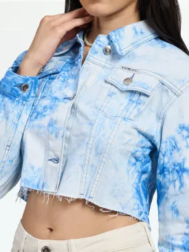 Women's Blue Tie N Dye Sochi Regular Crop Cotton Jacket