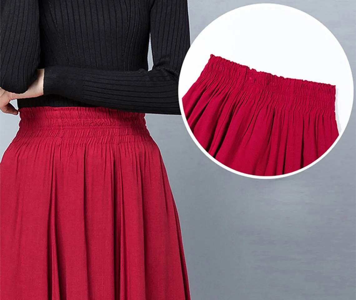 Women's embroidered skirt, elastic waist skirt, maxi skirt, flare skirt, cotton skirt, high waist skirt, long skirt, A-line skirt Q0056