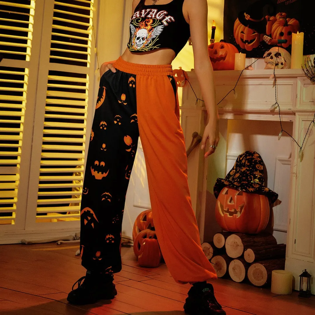 Women's Halloween Casual Patchwork Printed Skinny Pants