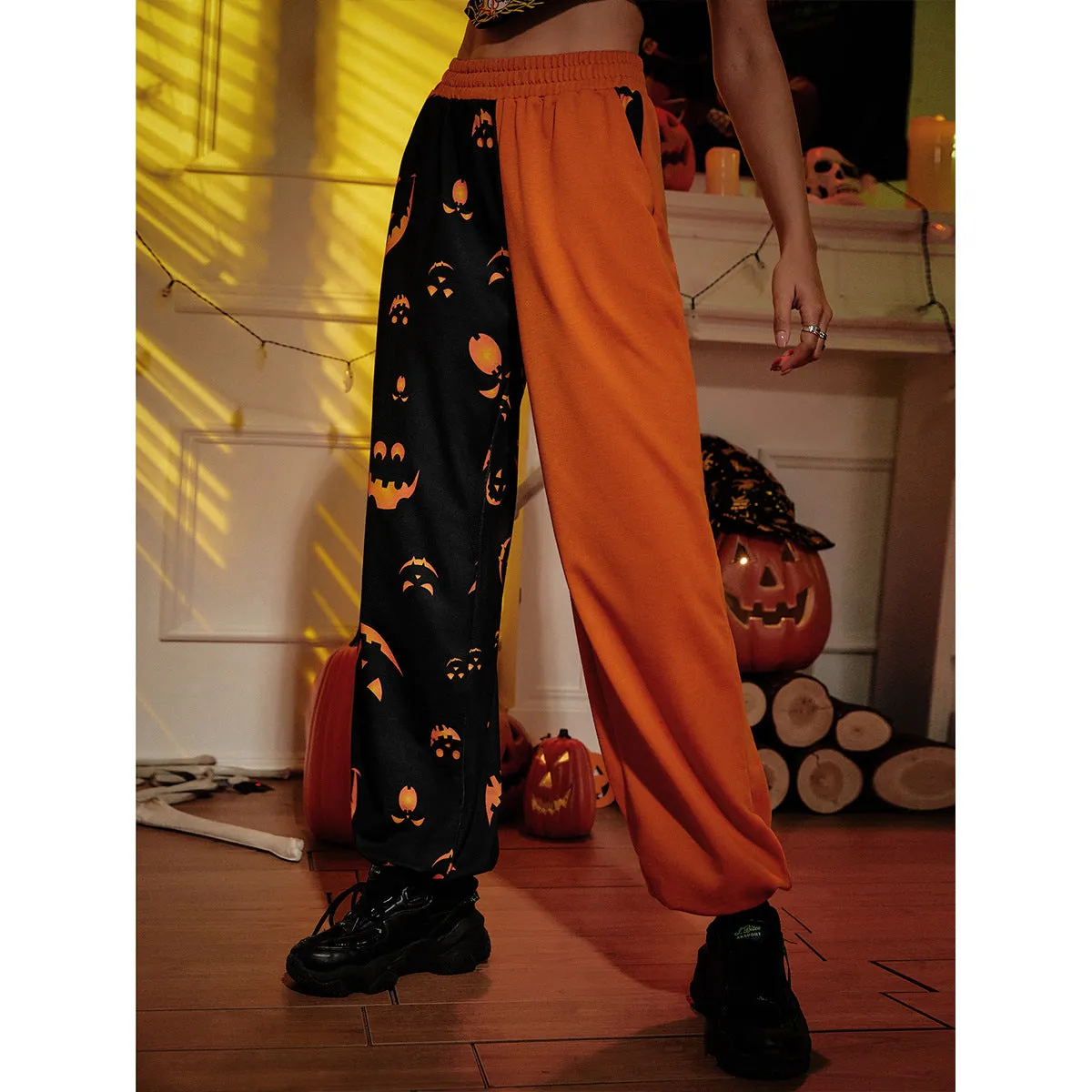 Women's Halloween Casual Patchwork Printed Skinny Pants