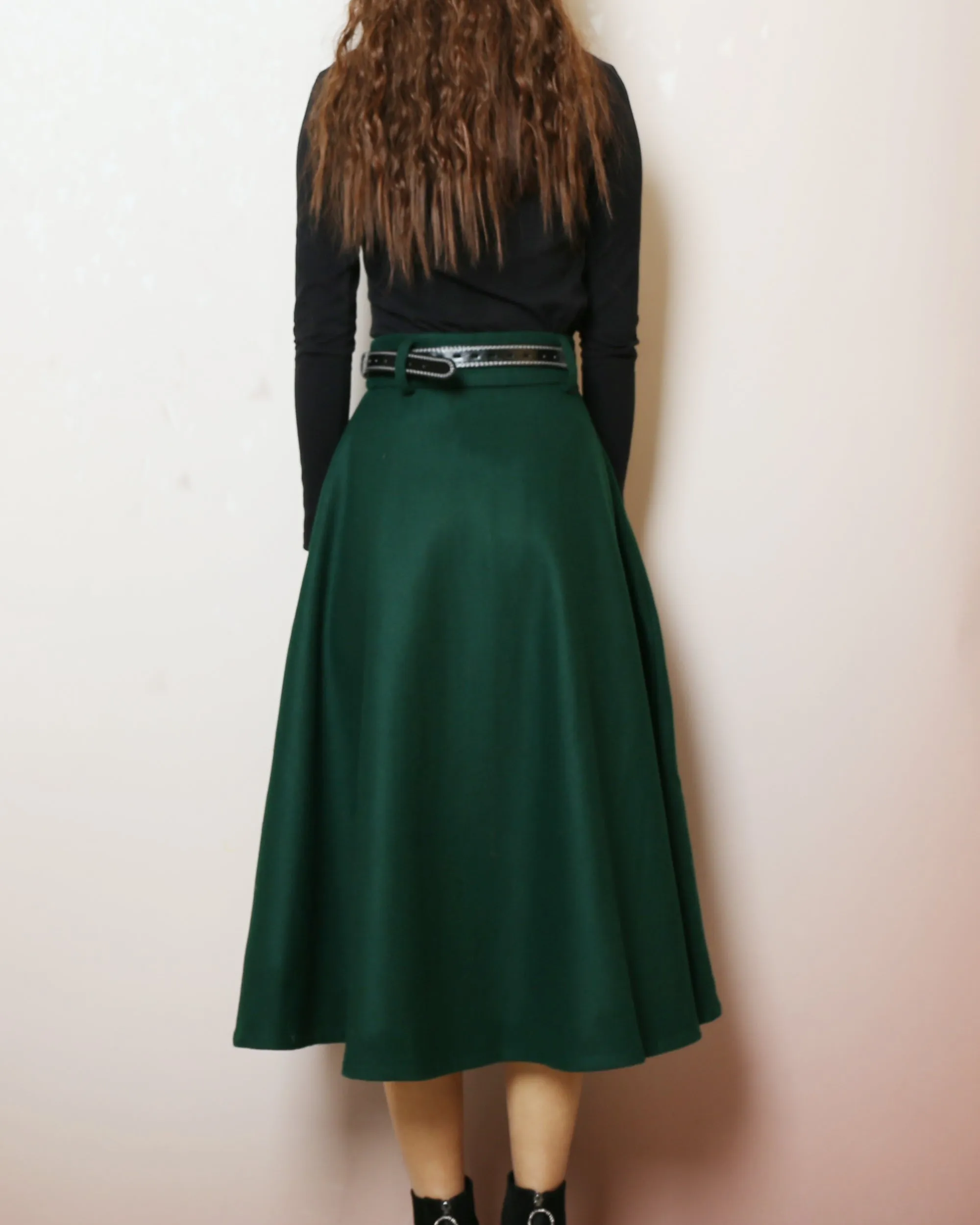 Wool skirt, Midi skirt, Winter skirt, Wool skirt with belt, custom made skirt, black skirt (Q2143)