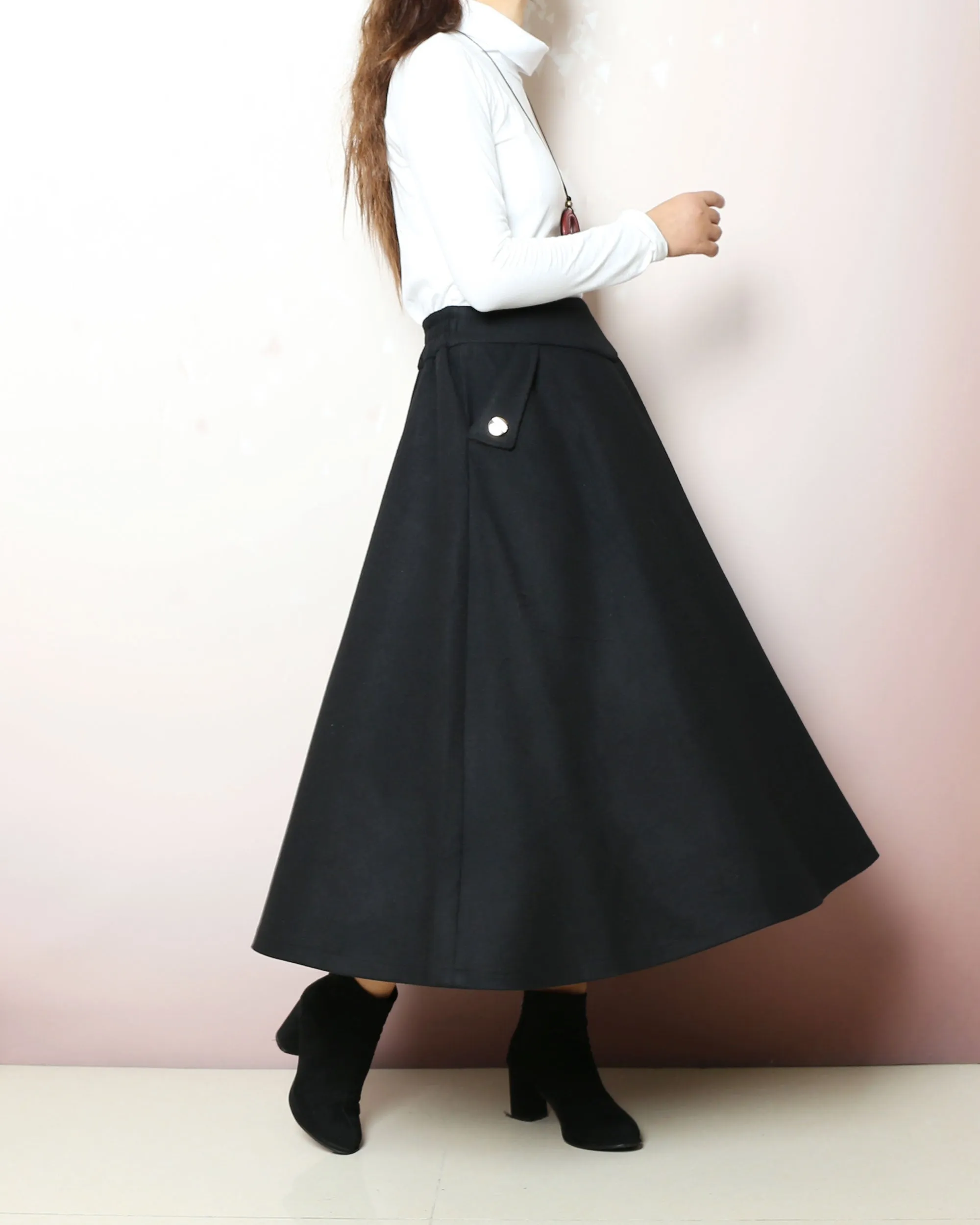 Wool skirt, warm skirt, Wool plus size skirt, winter skirt, custom made skirt, midi skirt, black skirt (Q2166)