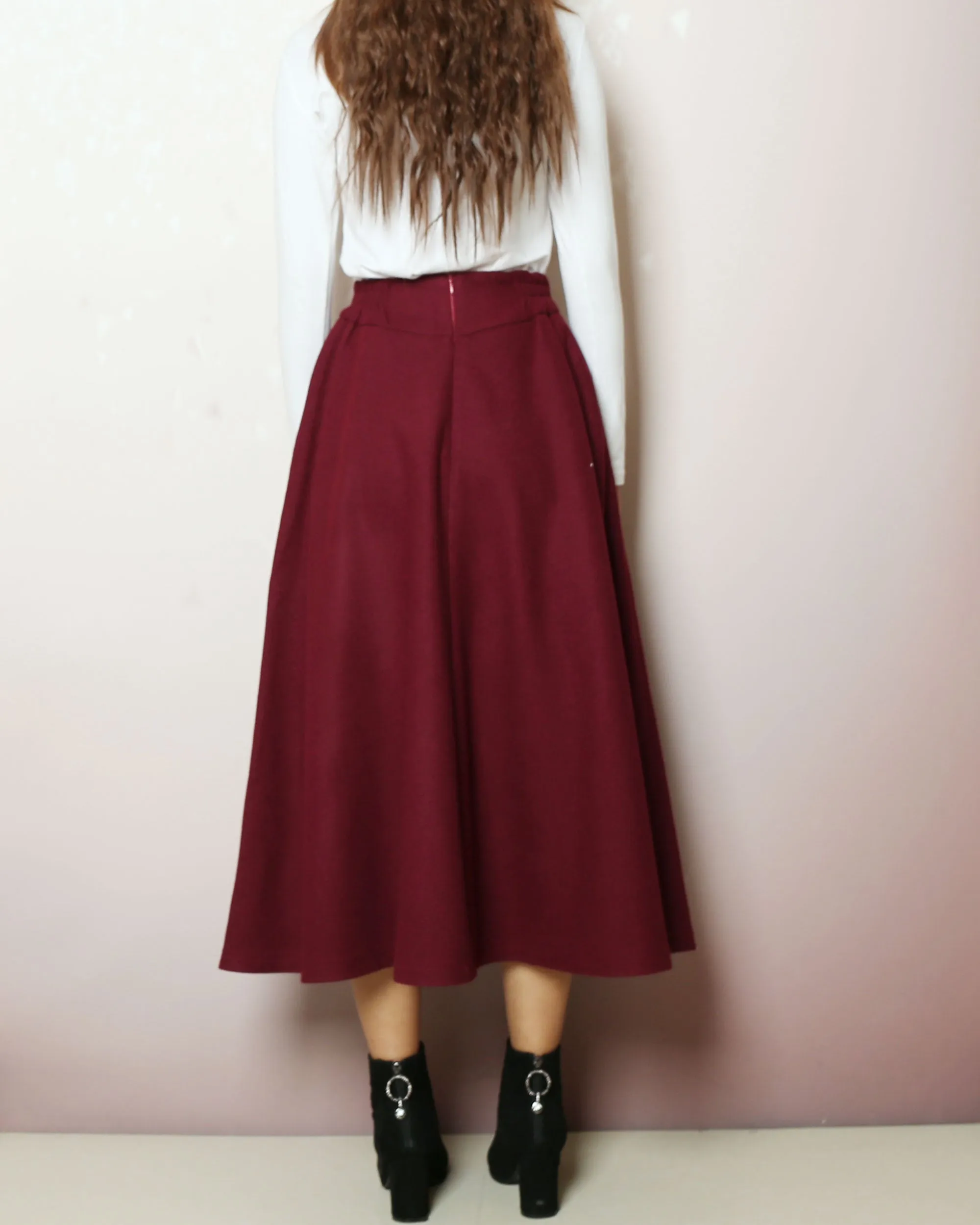 Wool skirt, warm skirt, Wool plus size skirt, winter skirt, custom made skirt, midi skirt, black skirt (Q2166)