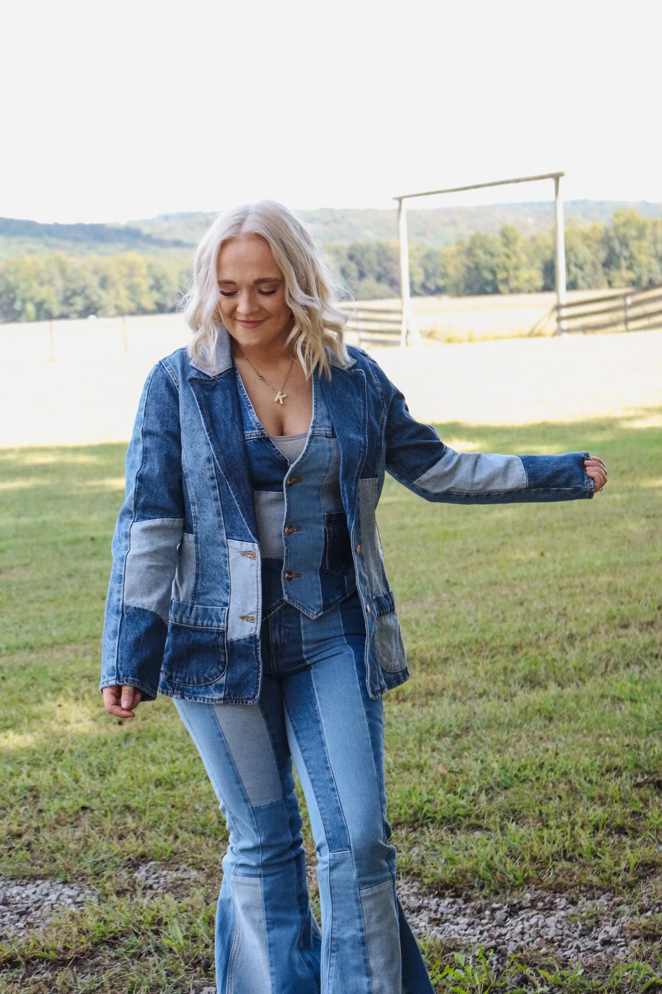 Wrangler X Lainey Wilson Denim Blue Patchwork Blazer